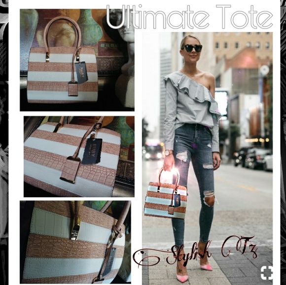 White Pink 🆕Stripped Handbag - Picture 2 of 8